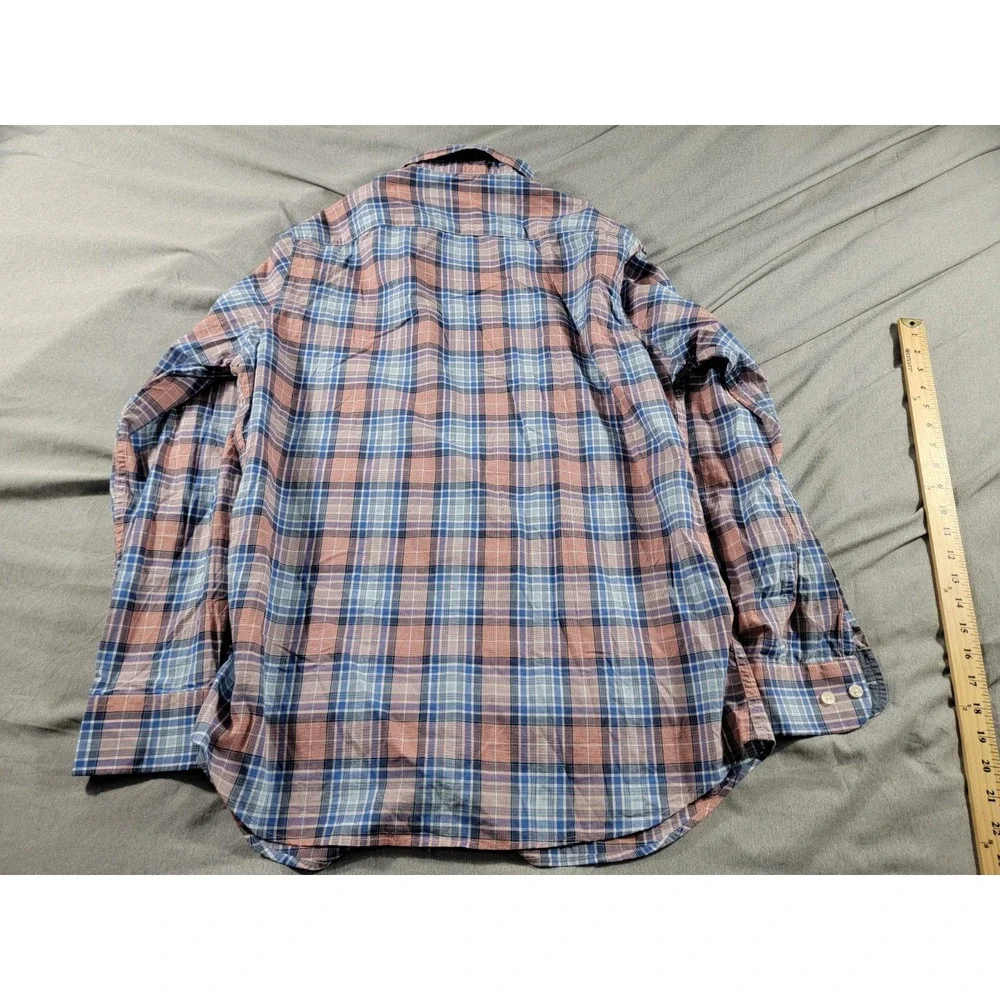 BANANA REPUBLIC Men's Blue/Red Plaid Slim-Fit Soft-Wash Stretch Shirt Button Up‎